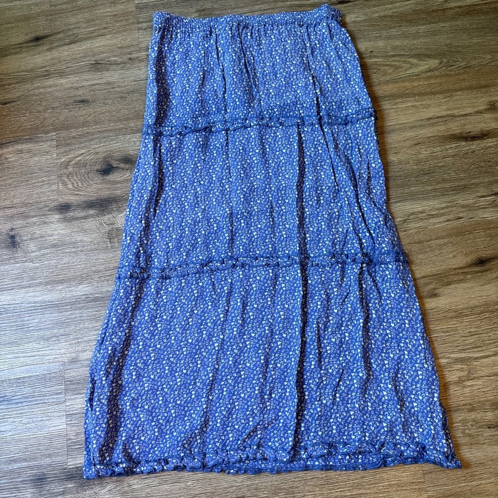 Bill Blass Jeans Maxi‎ Skirt Peasant Floral 90s Vtg | Blue | Size Petite Medium